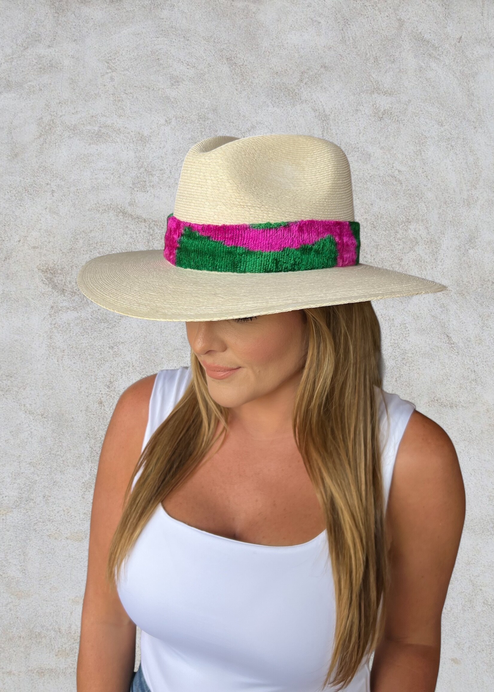 Bloom and Company Baldiz Green & Pink Ikat Hat