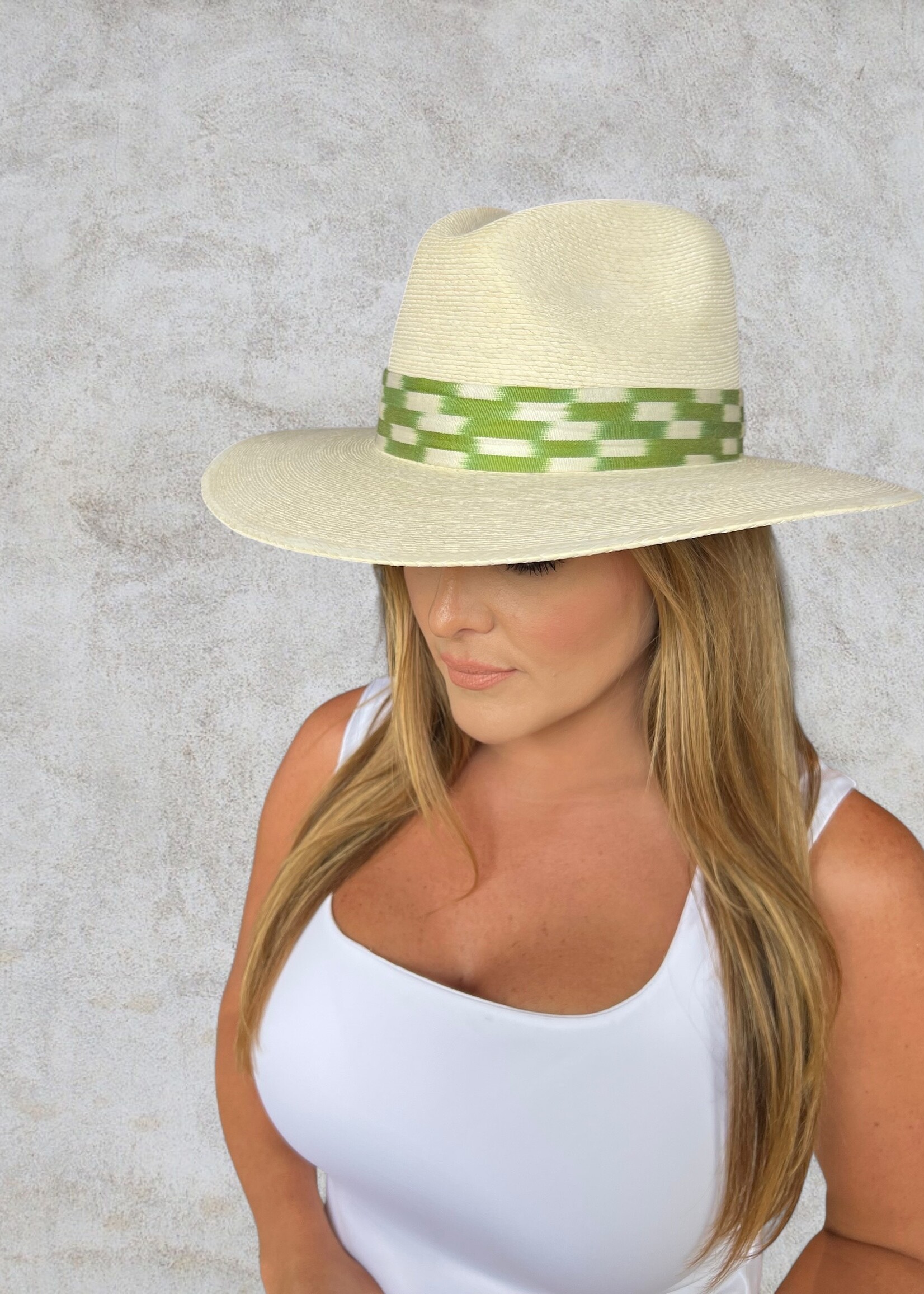 Bloom and Company Baldiz Green & White Ikat Hat