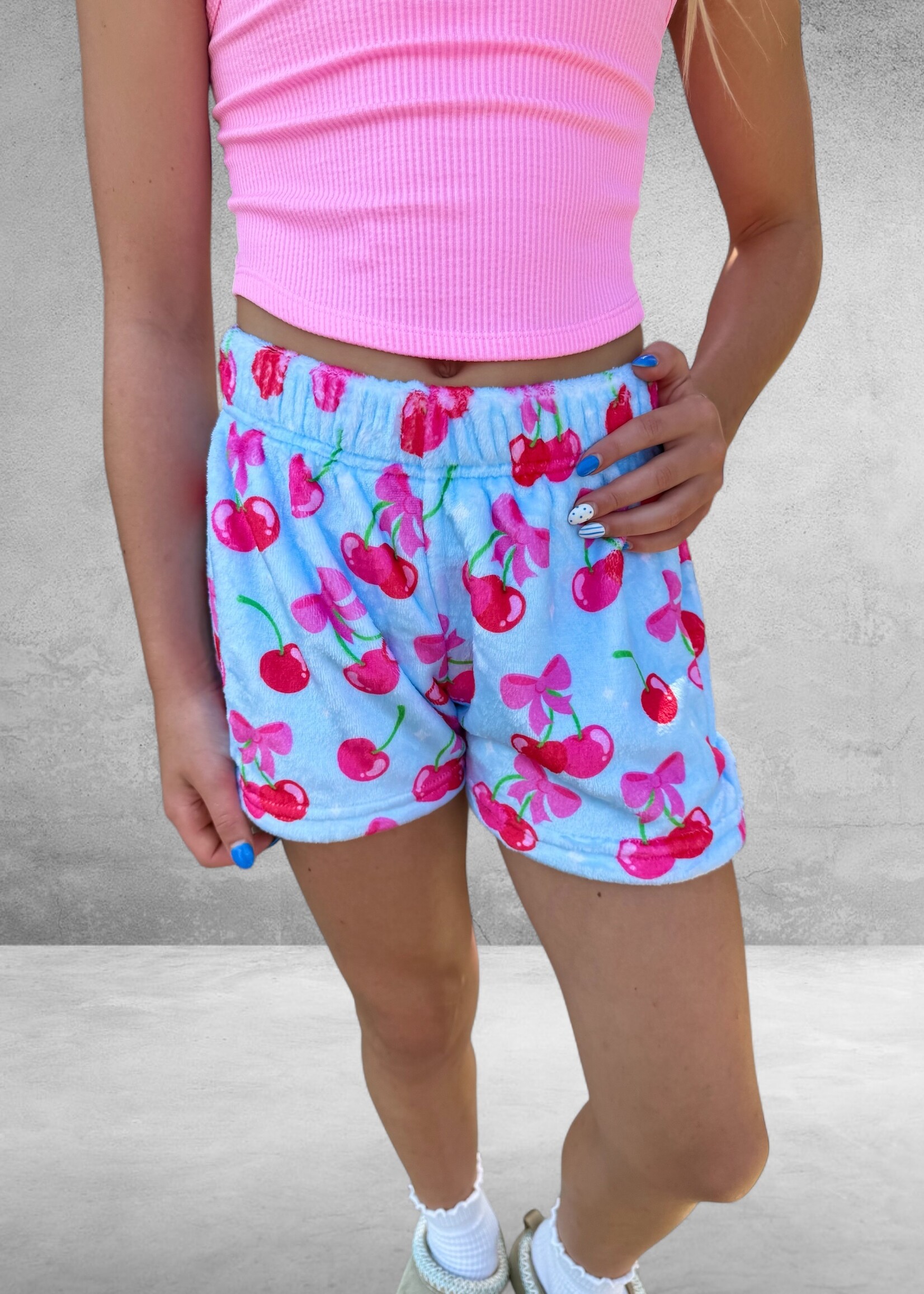 Bloom and Company Cheerful Cherries Plush Shorts