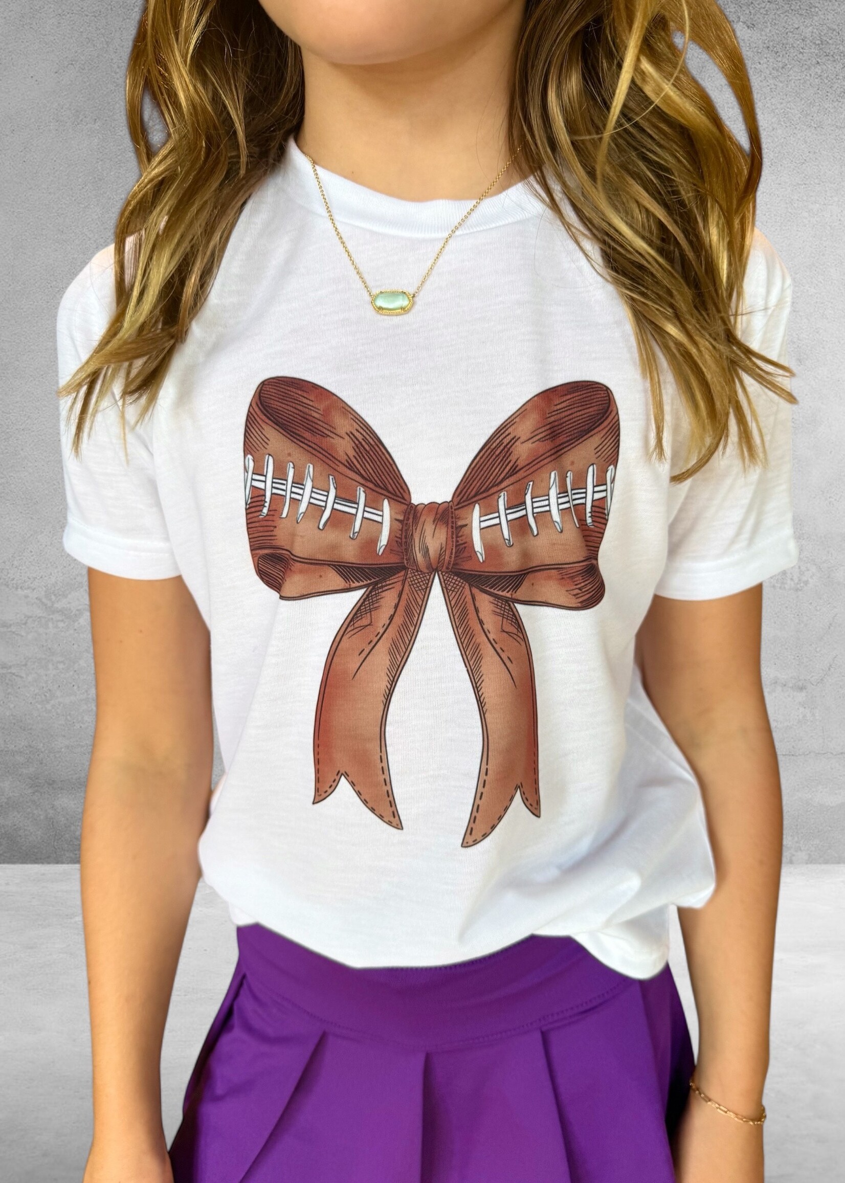 Bloom and Company Football Preppy Bow Girls Tee