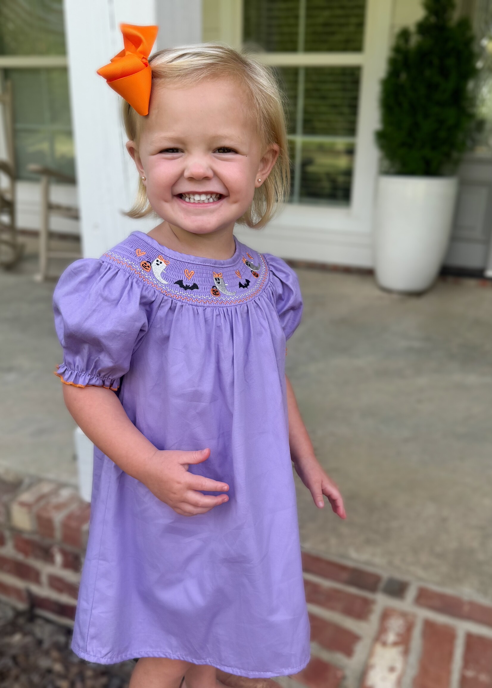 Bloom and Company Purple Halloween Smock Embroidery Baby Girl Dress
