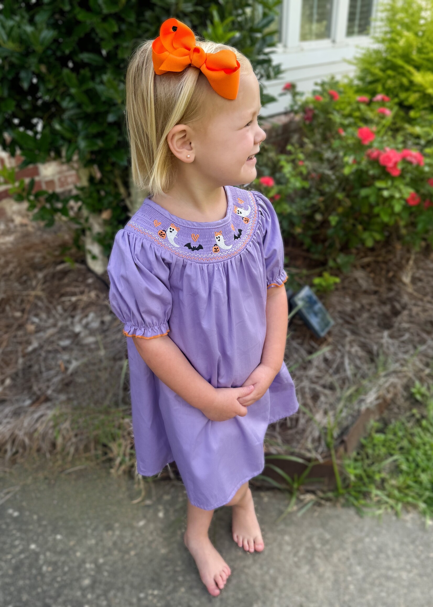 Bloom and Company Purple Halloween Smock Embroidery Baby Girl Dress