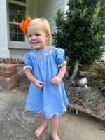 Bloom and Company Blue Fall Thanksgiving & Pumpkin Baby Girl Dress