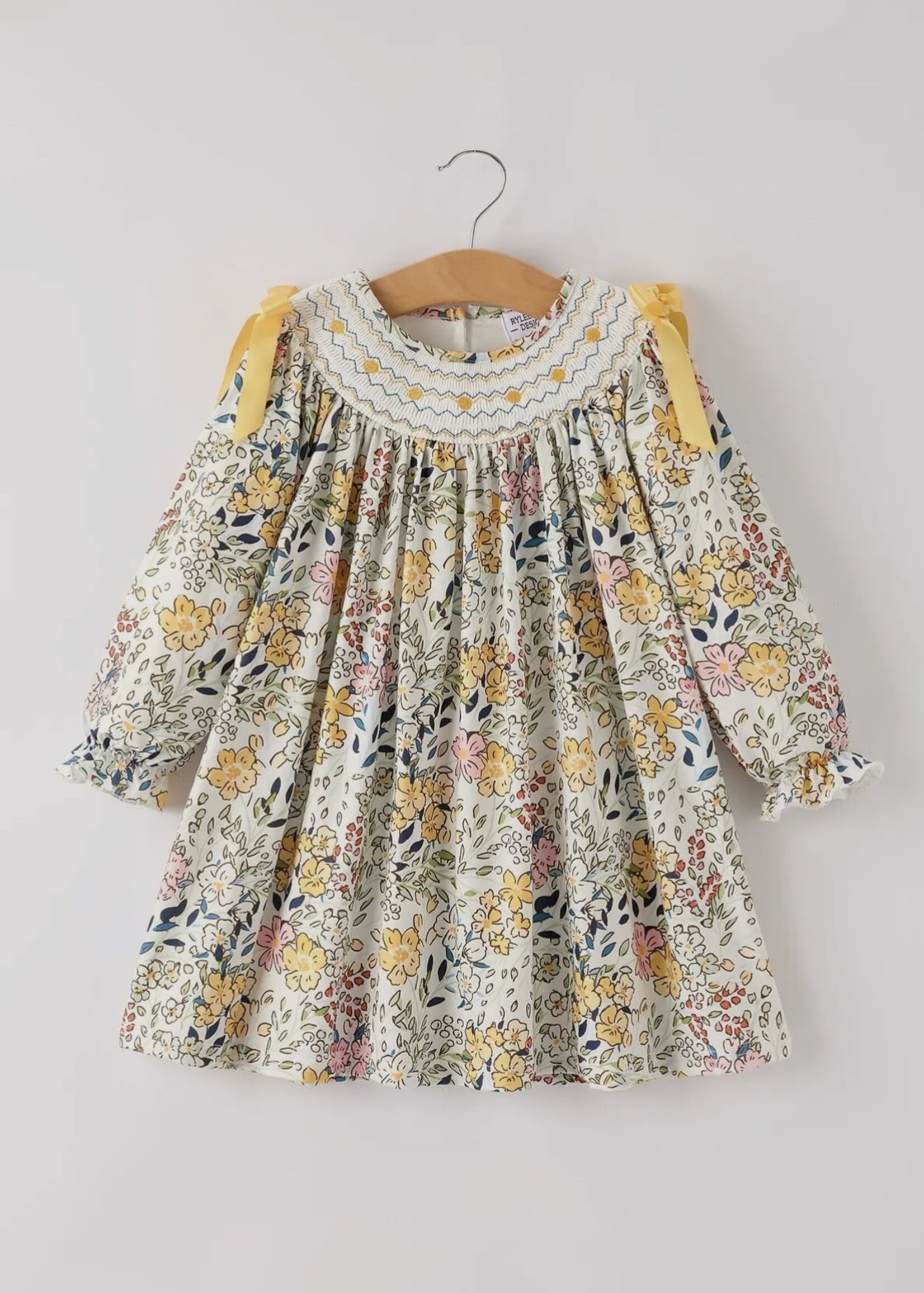 Bloom and Company Fall Embroidery Smocking Bow Floral Leaf  Baby Girls Dress