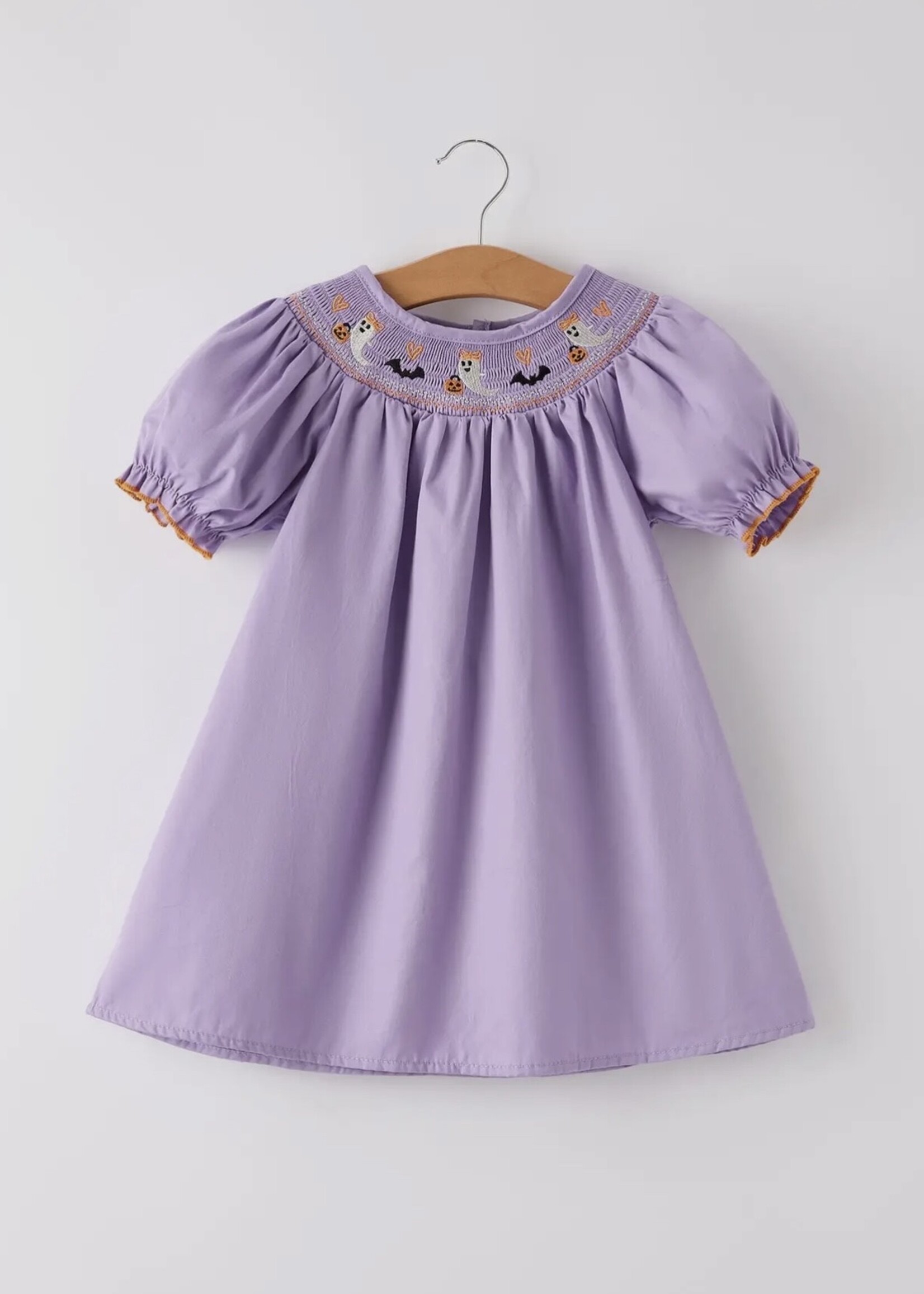 Bloom and Company Purple Halloween Smock Embroidery Baby Girl Dress