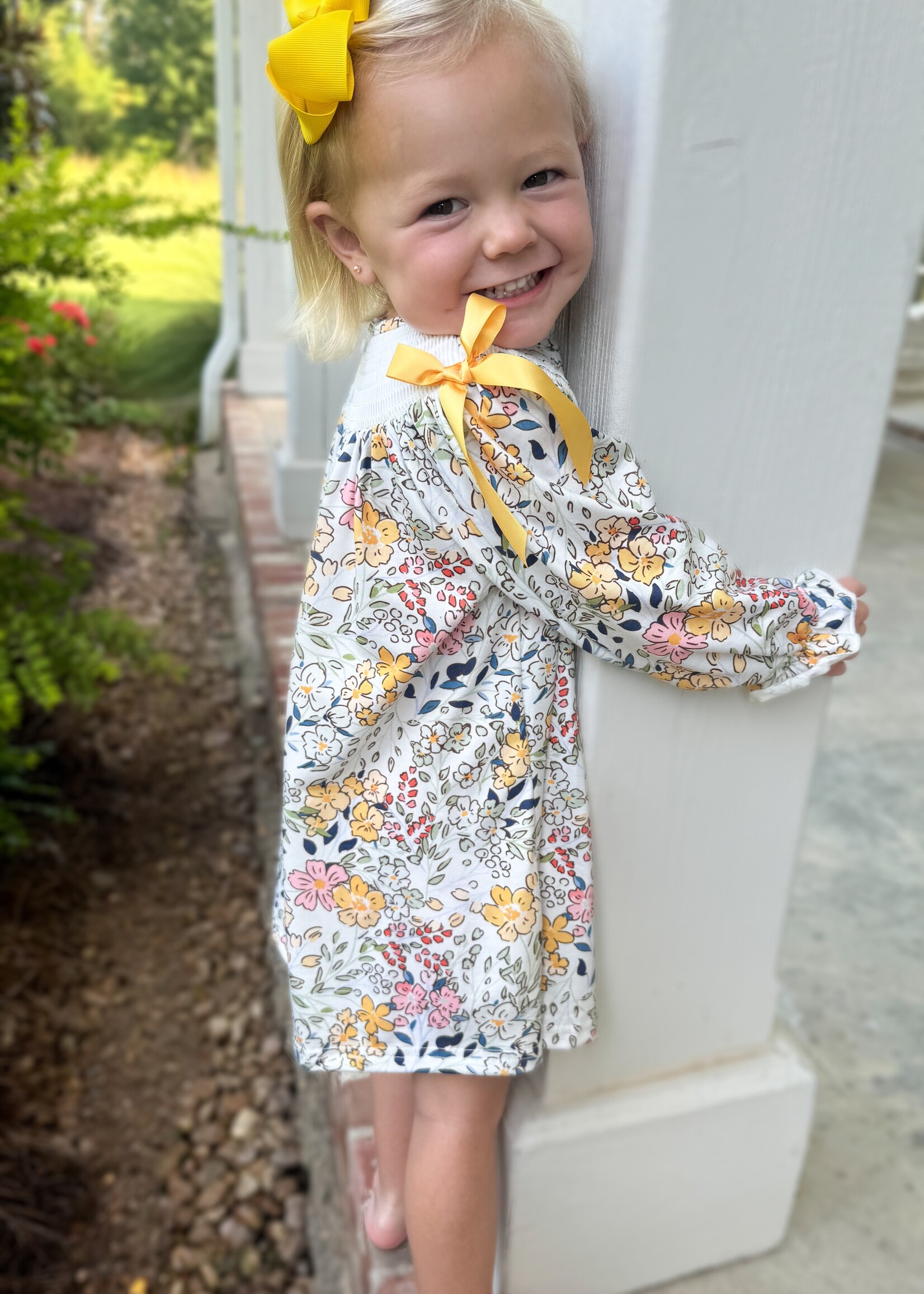 Bloom and Company Fall Embroidery Smocking Bow Floral Leaf  Baby Girls Dress