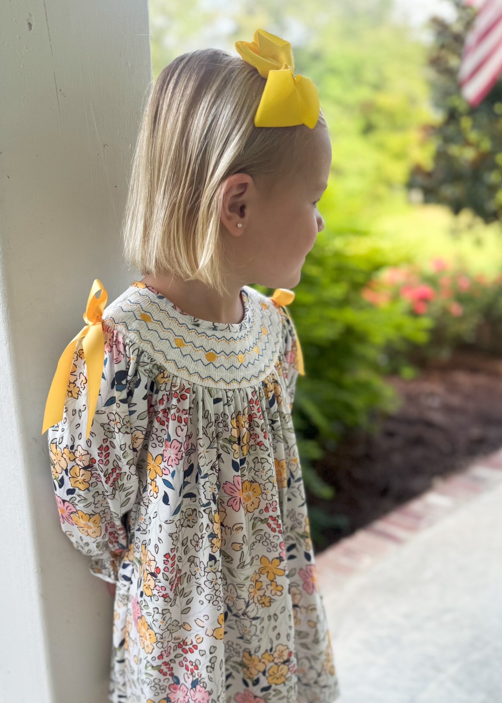 Bloom and Company Fall Embroidery Smocking Bow Floral Leaf  Baby Girls Dress
