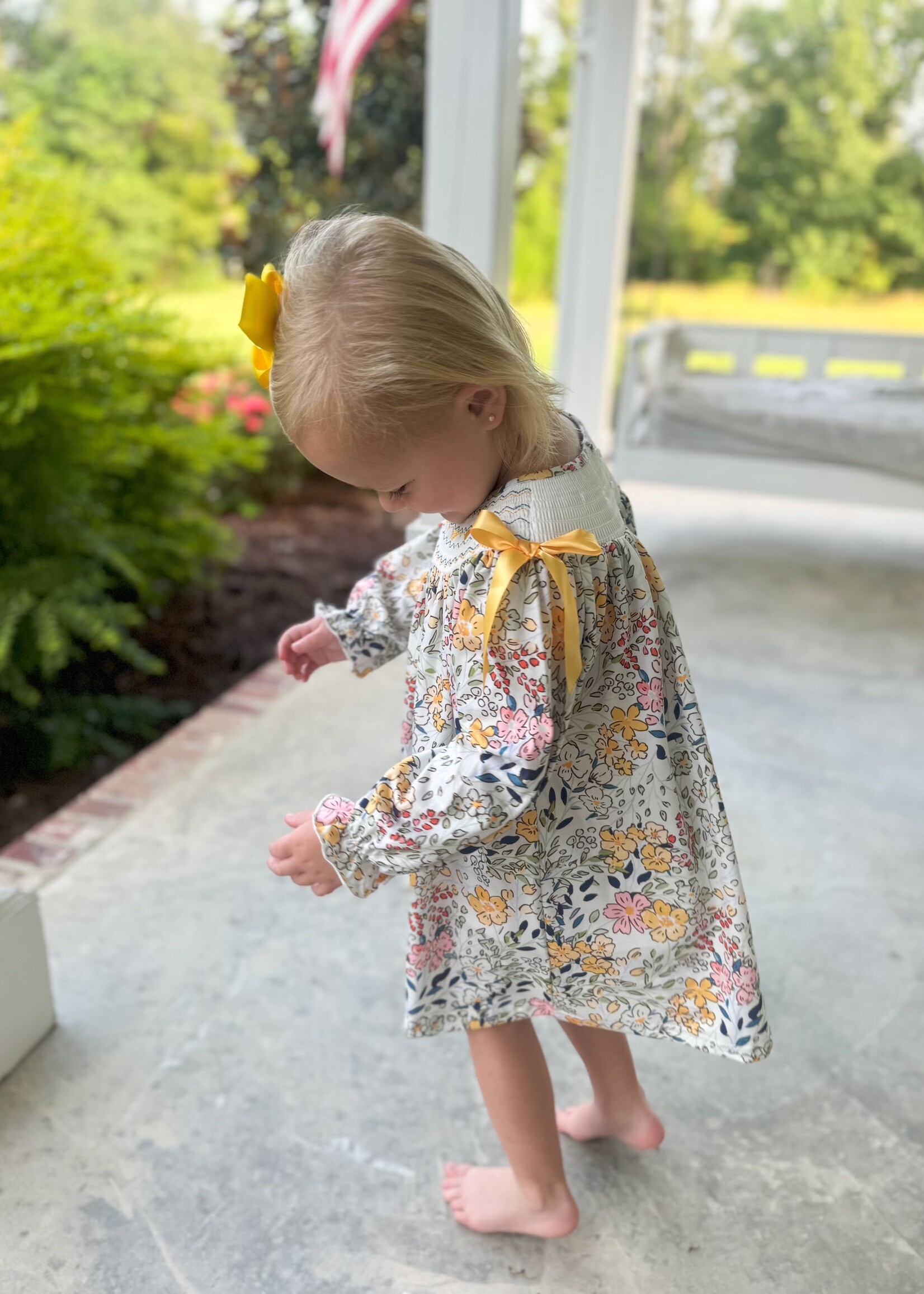Bloom and Company Fall Embroidery Smocking Bow Floral Leaf  Baby Girls Dress