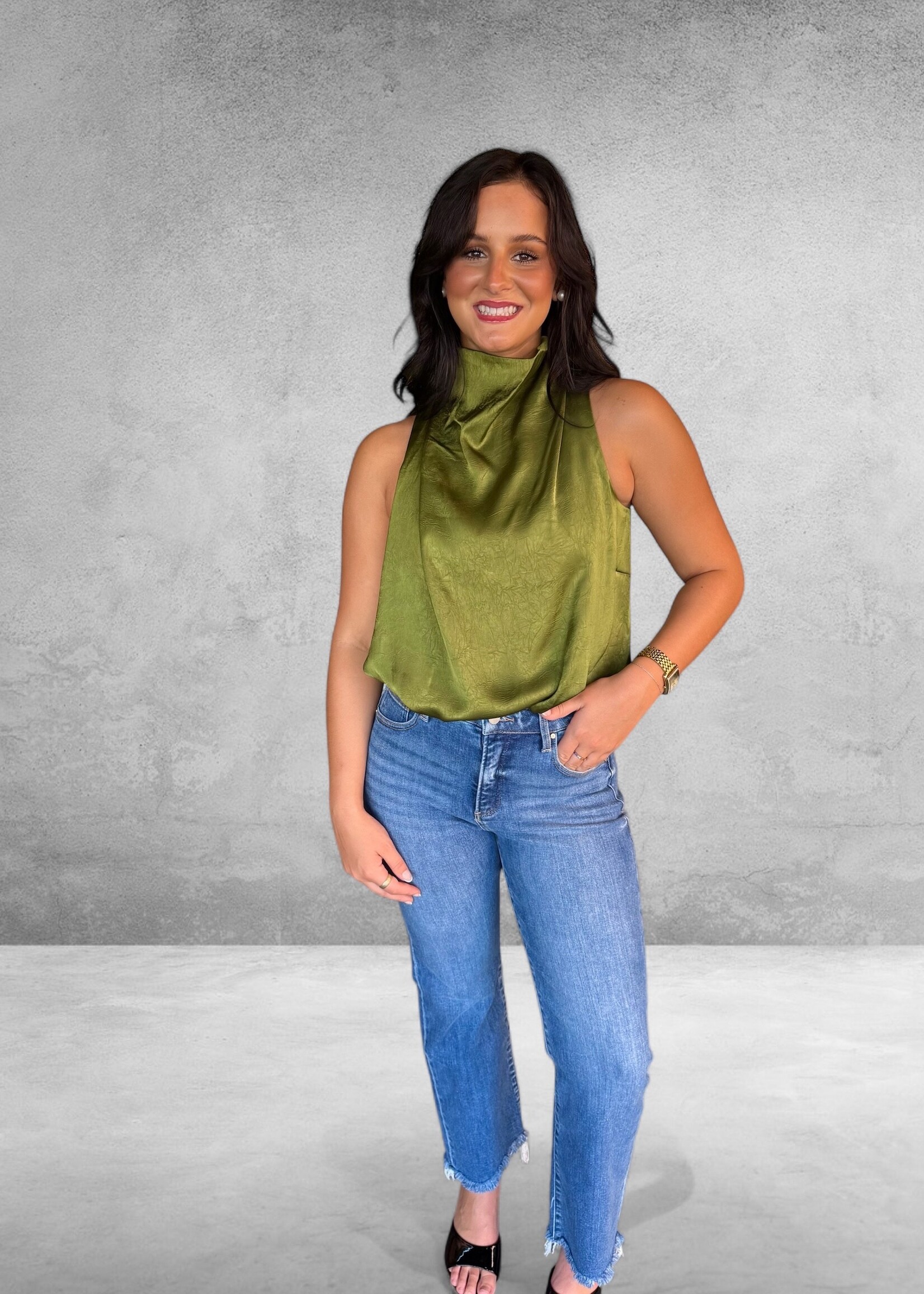 Bloom and Company Olive Sleeveless Cowl Neck Top