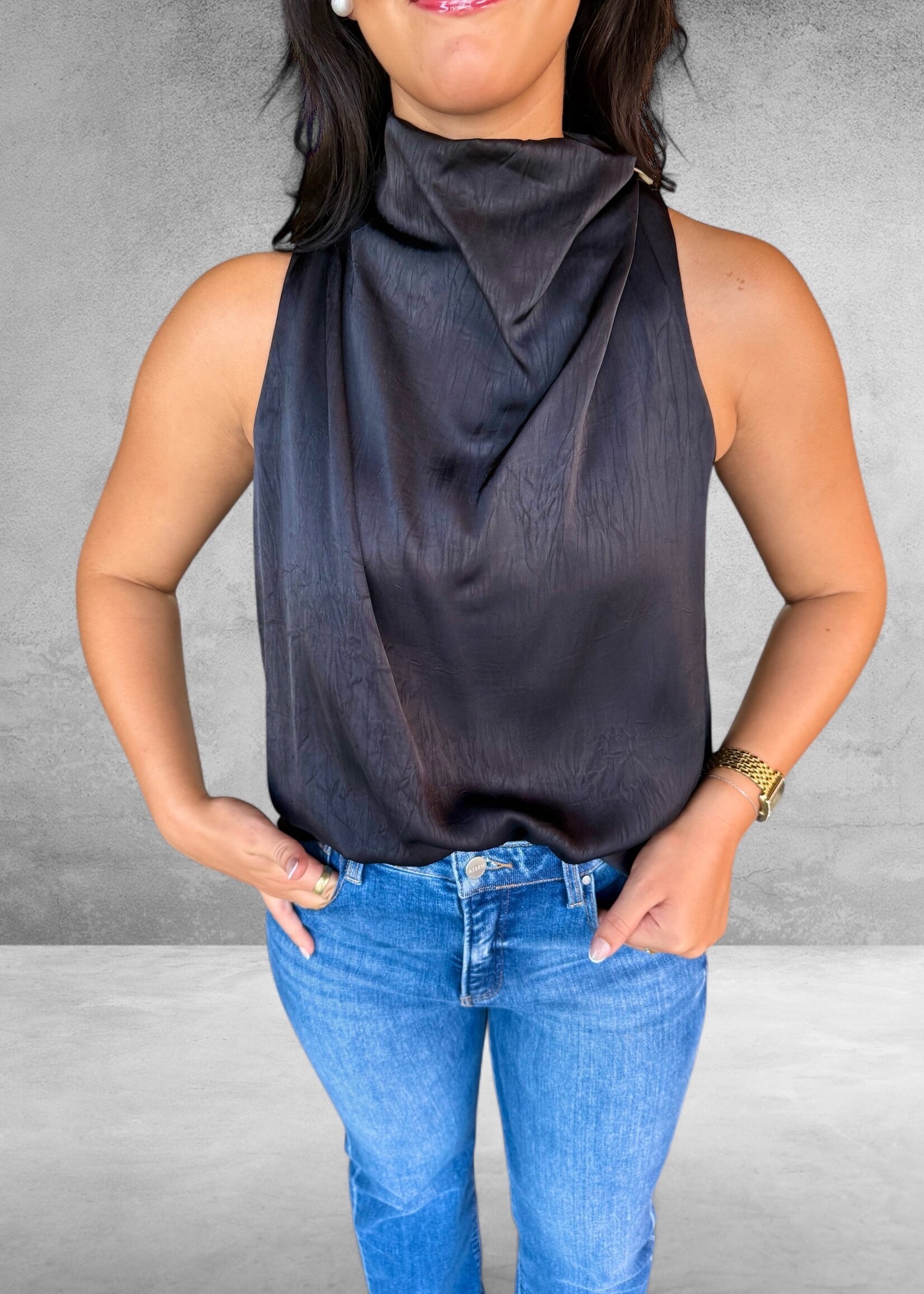 Bloom and Company Black Sleeveless Cowl Neck Top