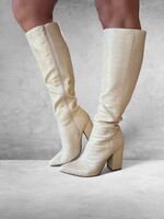 Bloom and Company Ivory Crocodile Detailed Boots