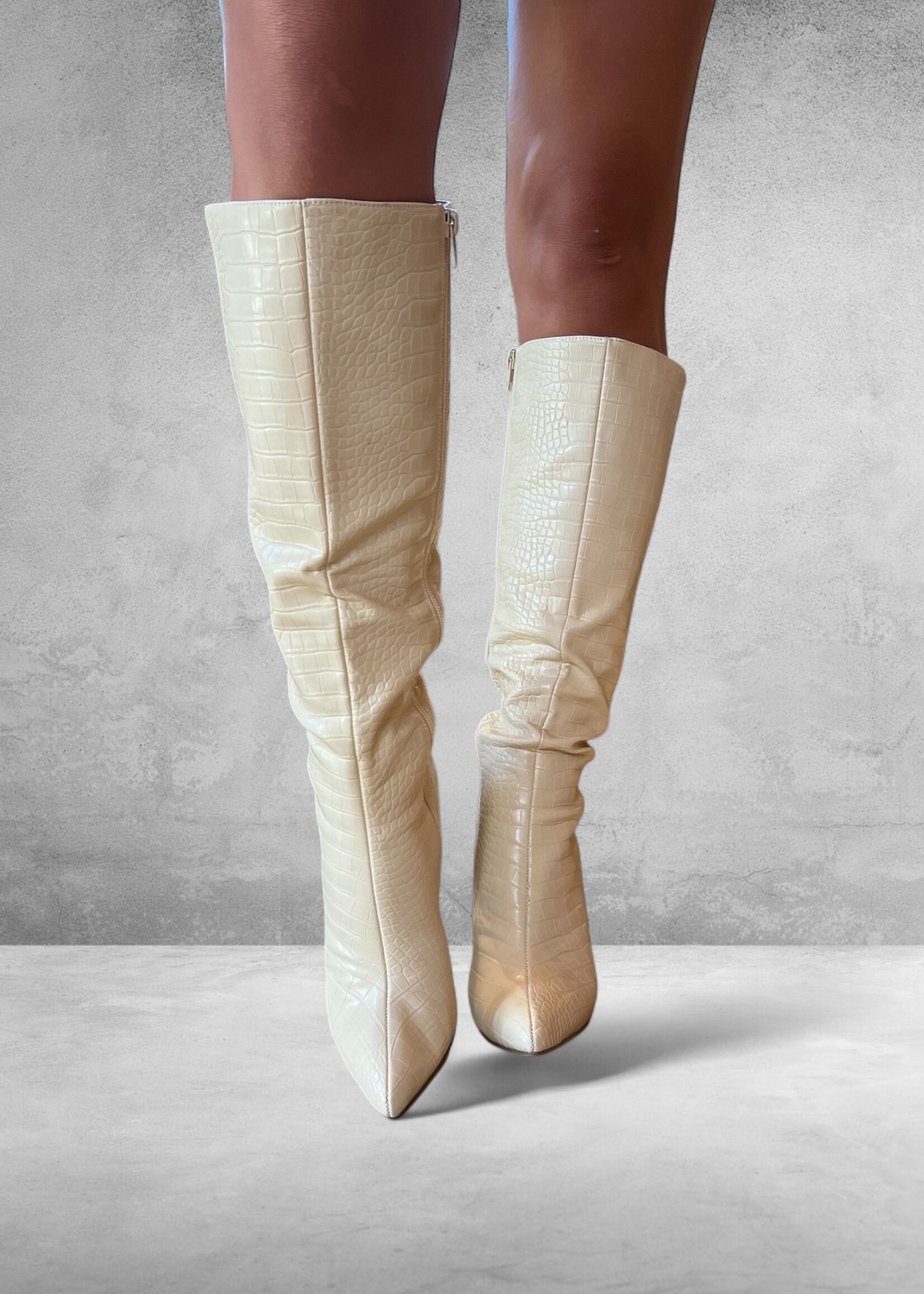 Bloom and Company Ivory Crocodile Detailed Boots