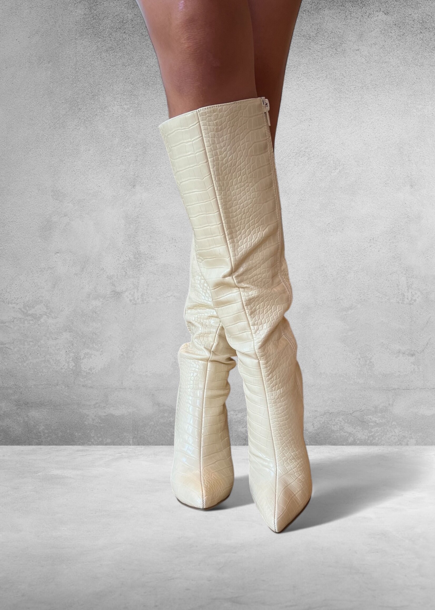 Bloom and Company Ivory Crocodile Detailed Boots