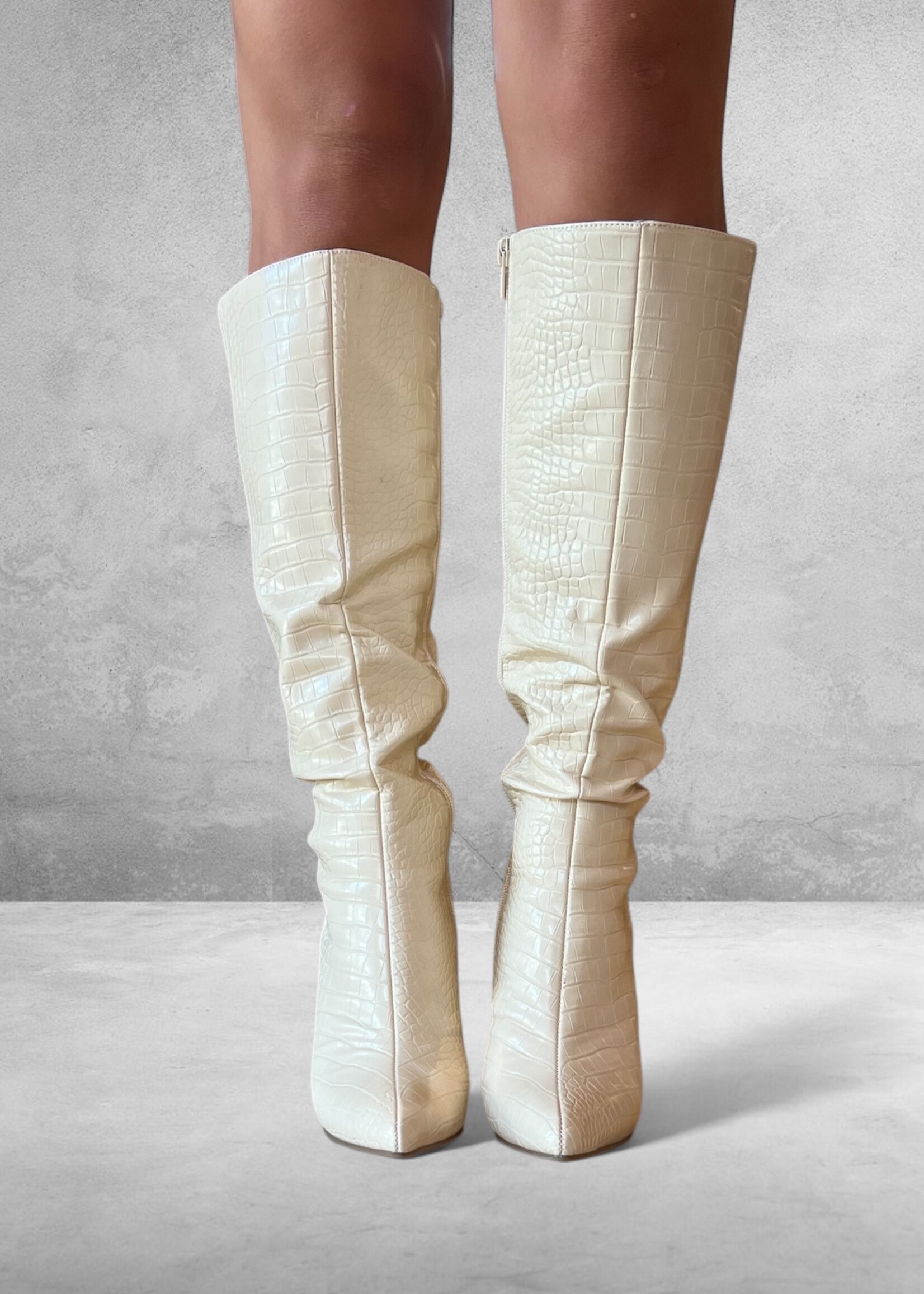 Bloom and Company Ivory Crocodile Detailed Boots