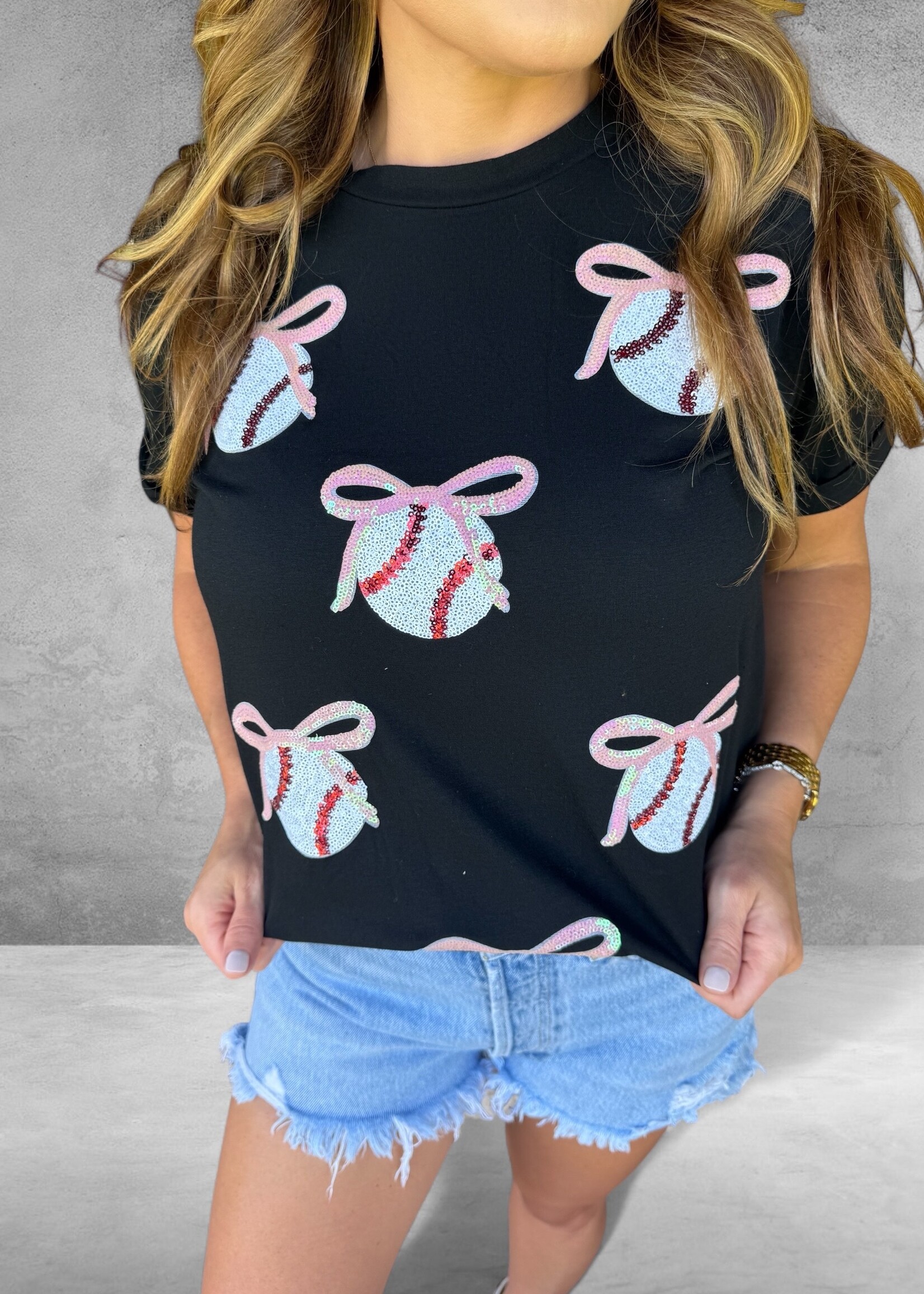Bloom and Company Shimmering Sequin Bow Ball T-Shirt
