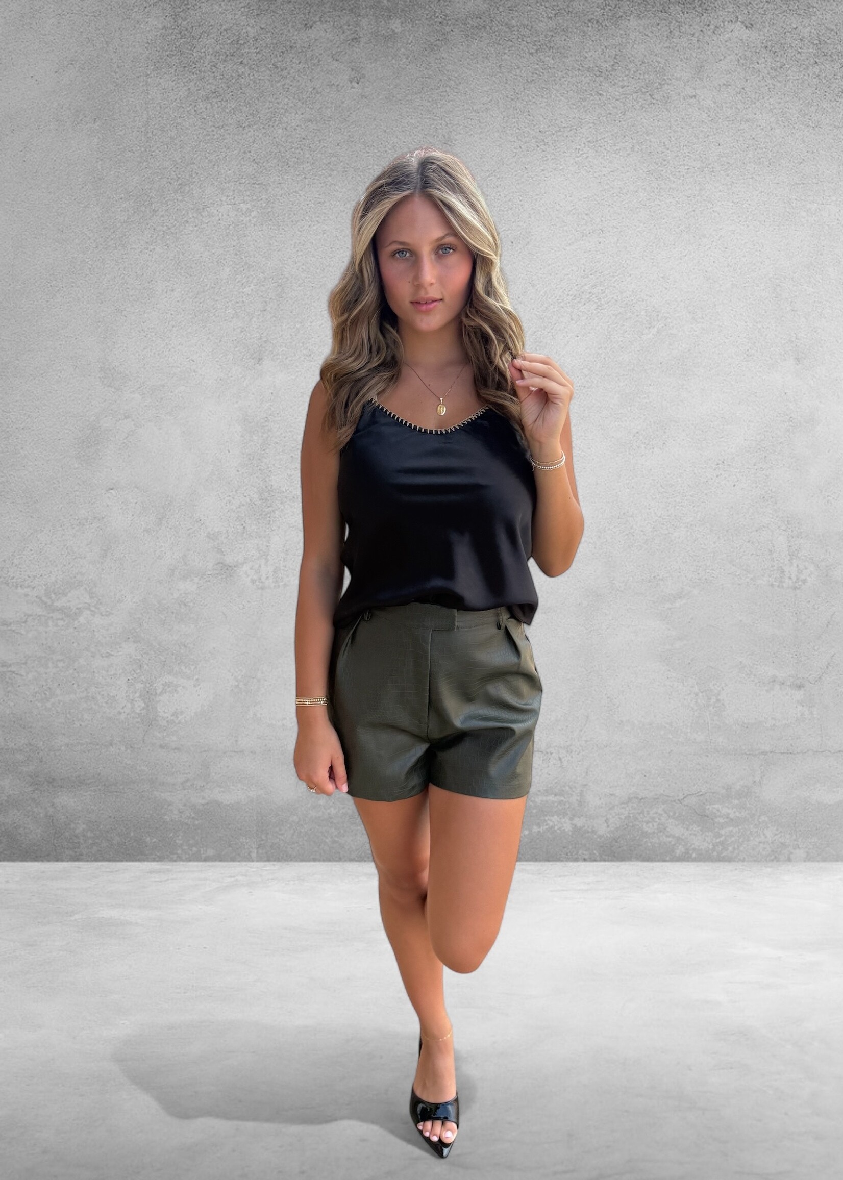 Bloom and Company Black Whipstitch Satin Camisole