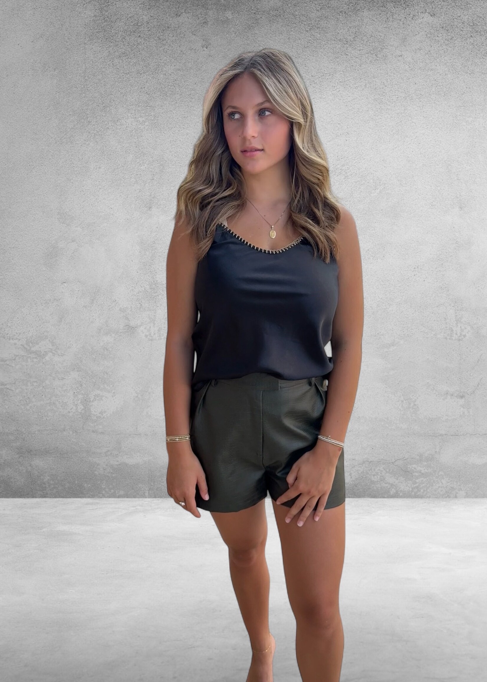 Bloom and Company Green Crocodile Faux Leather High-Waisted Shorts