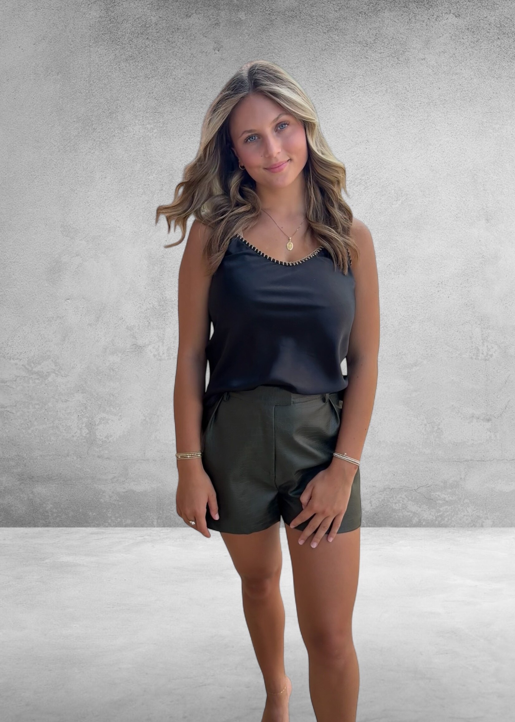 Bloom and Company Green Crocodile Faux Leather High-Waisted Shorts