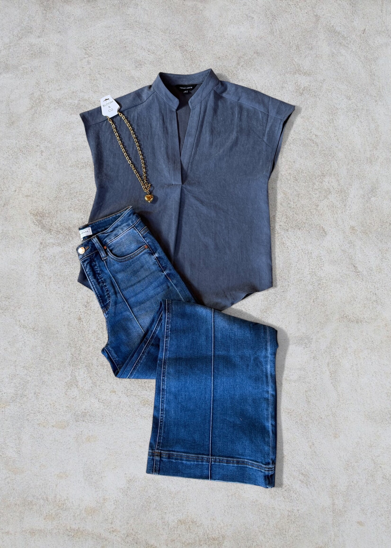Bloom and Company Blue Soft Matte Drop Shoulder Blouse