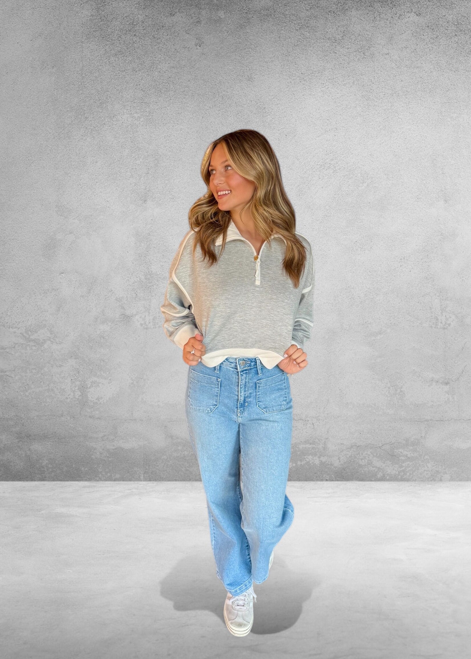 Bloom and Company Simply Southern Heather Gray Quarter Zip Top