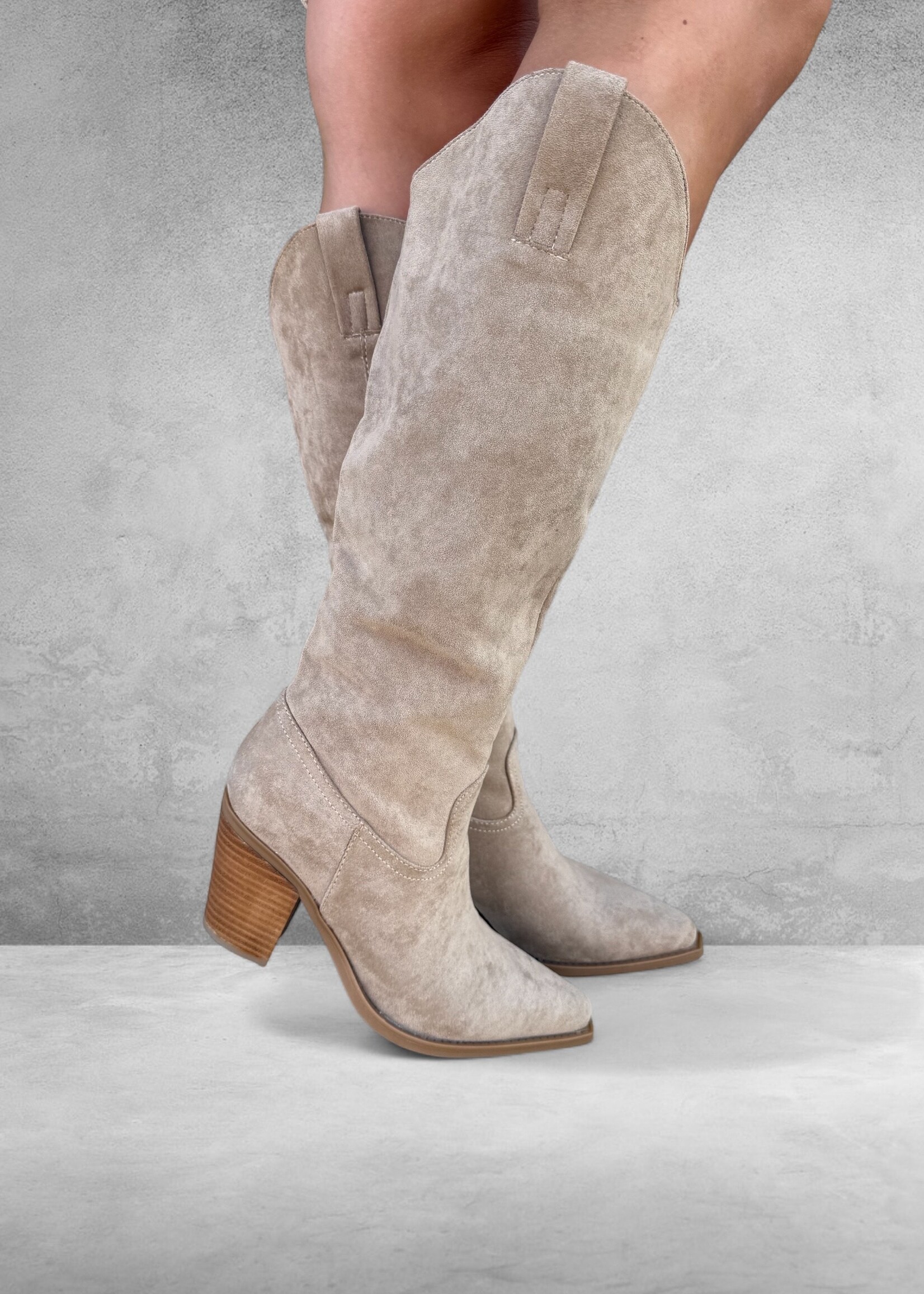 Bloom and Company Tan Suede Pointed Toe Boot
