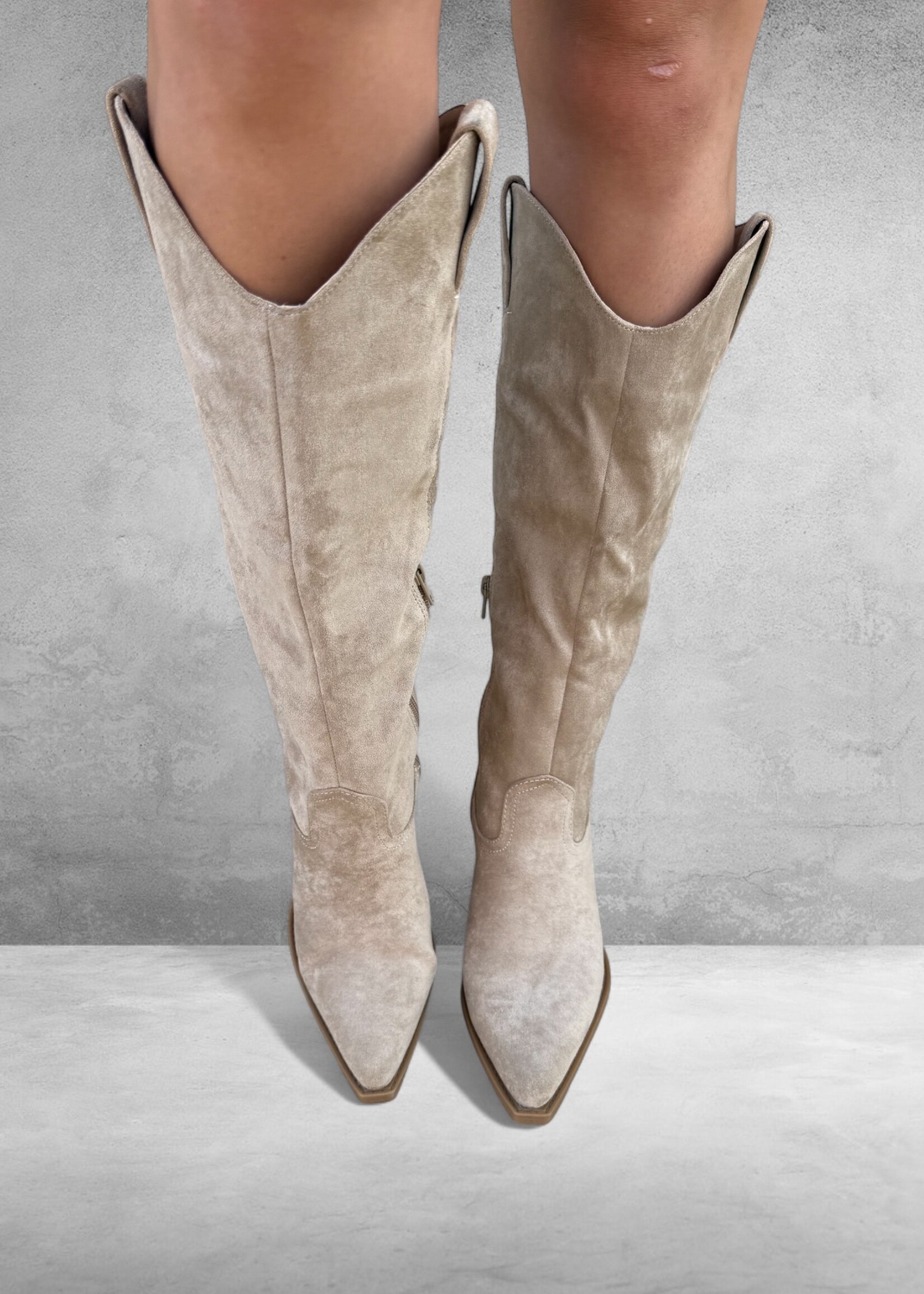 Bloom and Company Tan Suede Pointed Toe Boot