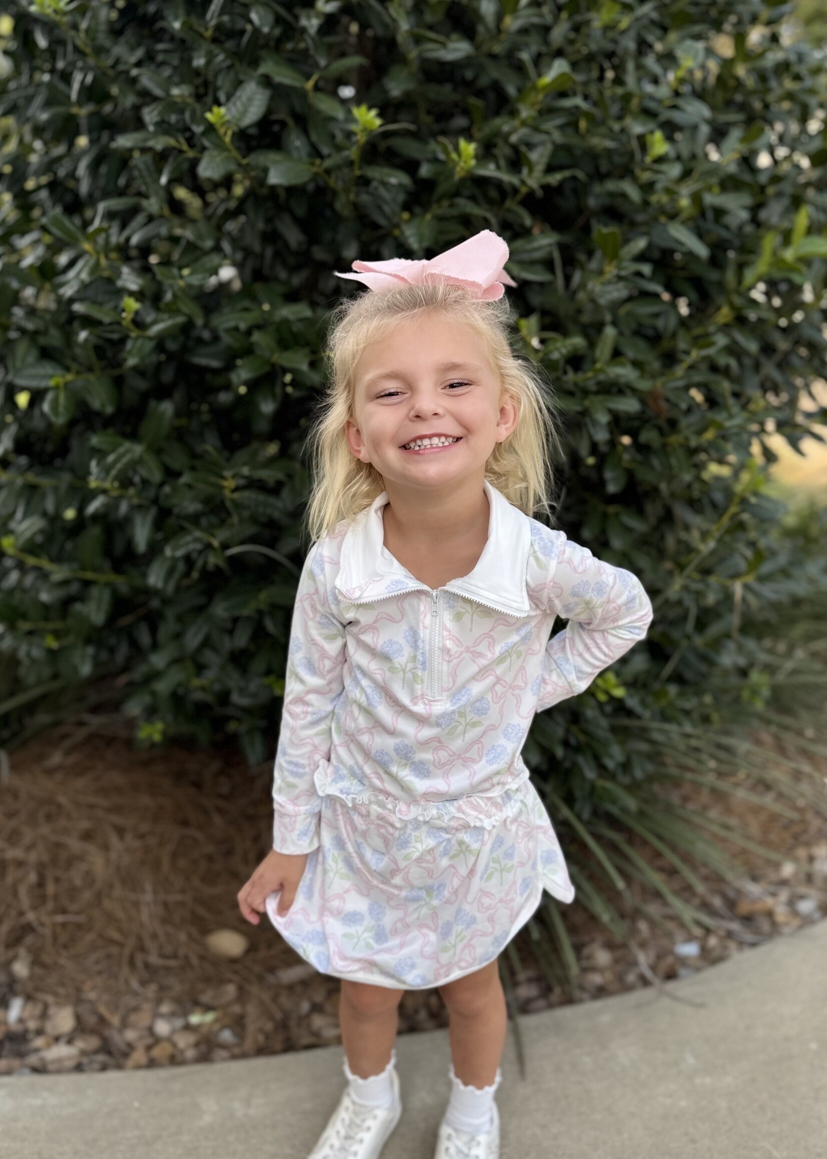 Bloom and Company Pink Bow Floral Pullover Skirt Set