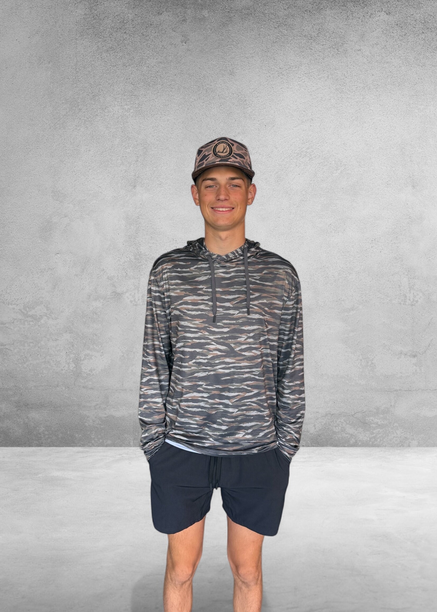 Bloom and Company Burlebo Performance Hoodie Tiger Stripe Camo Wetland