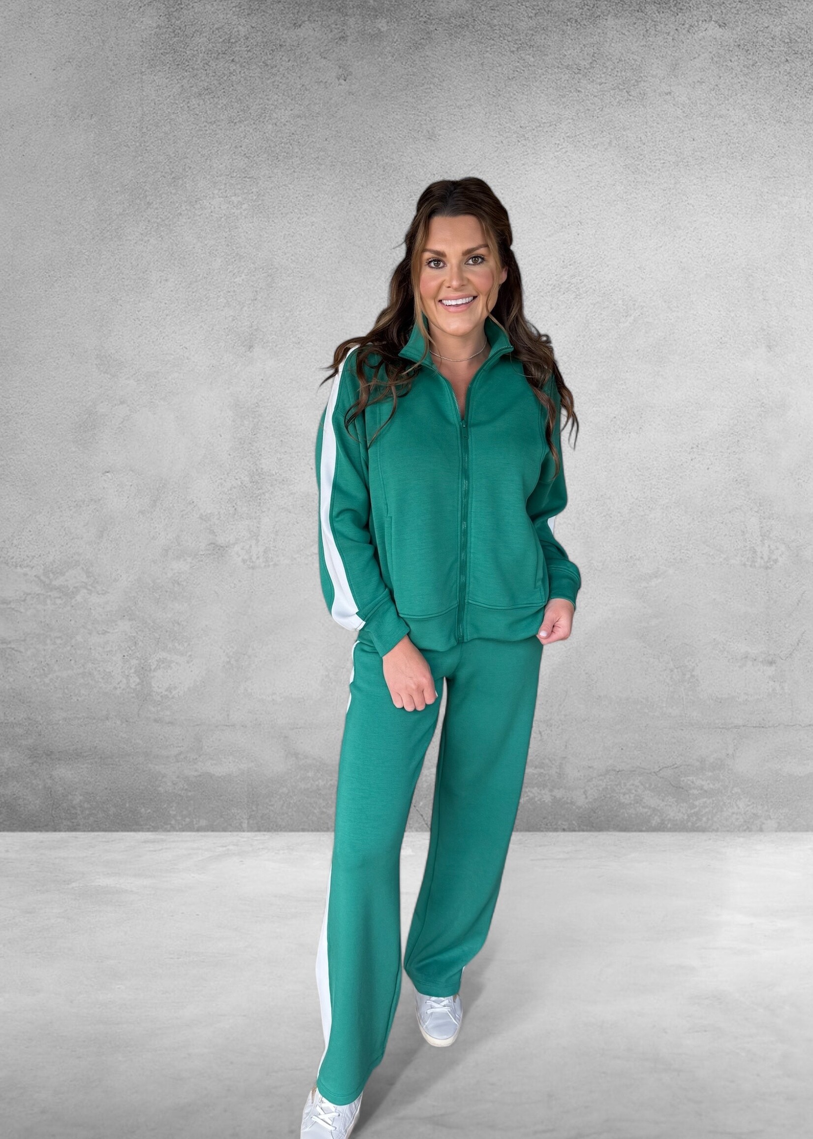 Bloom and Company Green & Cream Zip Up Sweat Set