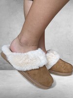 Bloom and Company Brown w/ White Fuzzy Trim Slipper