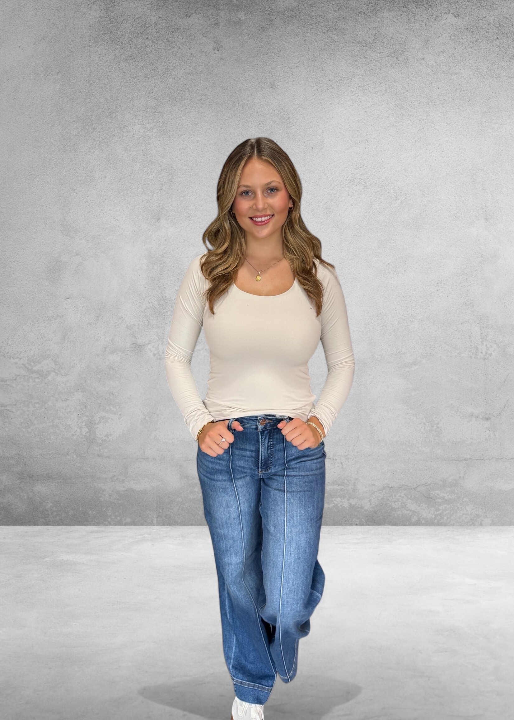 Bloom and Company Scoop Neck Long Sleeve Cream