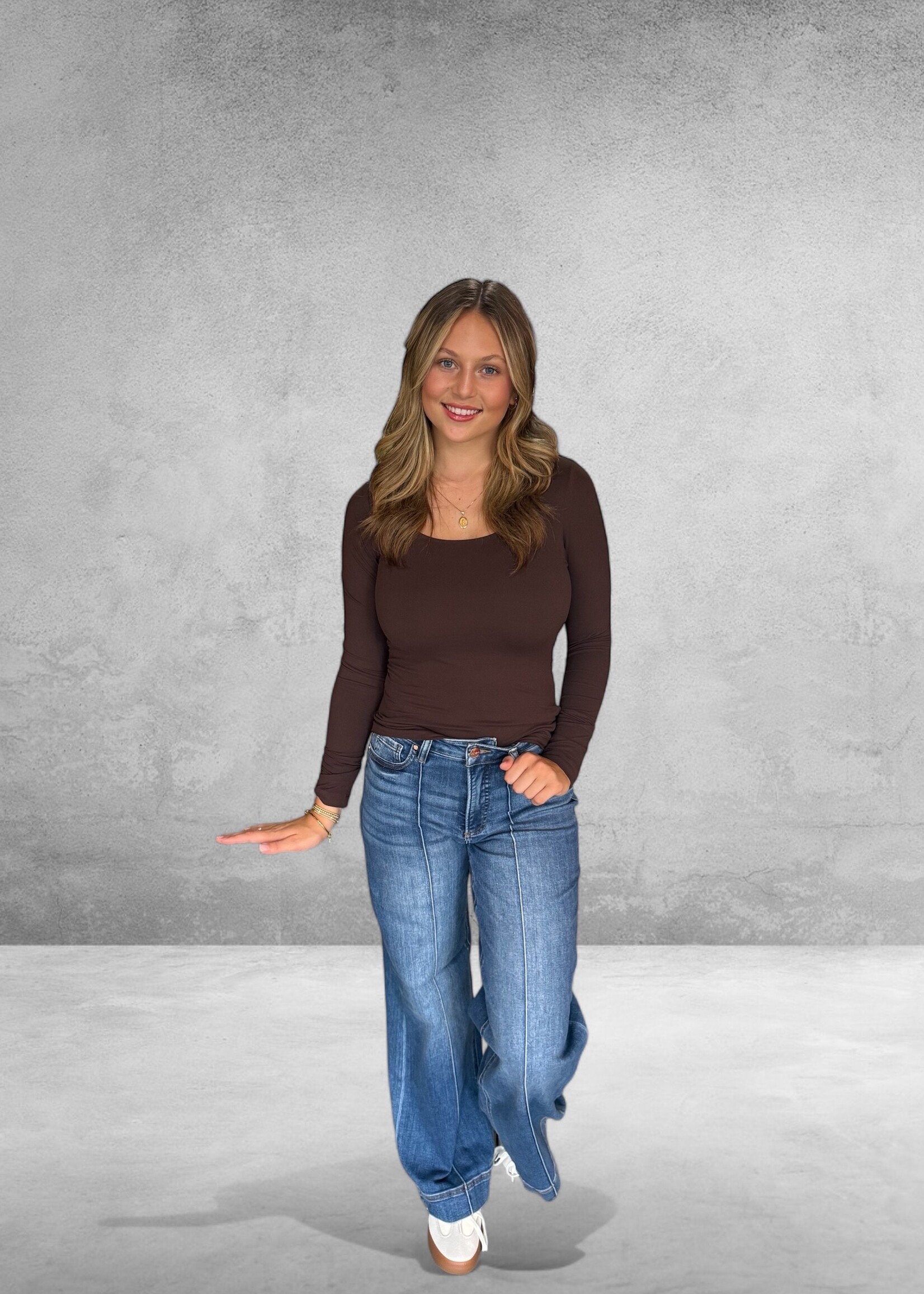 Bloom and Company Scoop Neck Long Sleeve Espresso