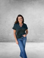 Bloom and Company Green Whipstitch Drop Shoulder Regular Blouse