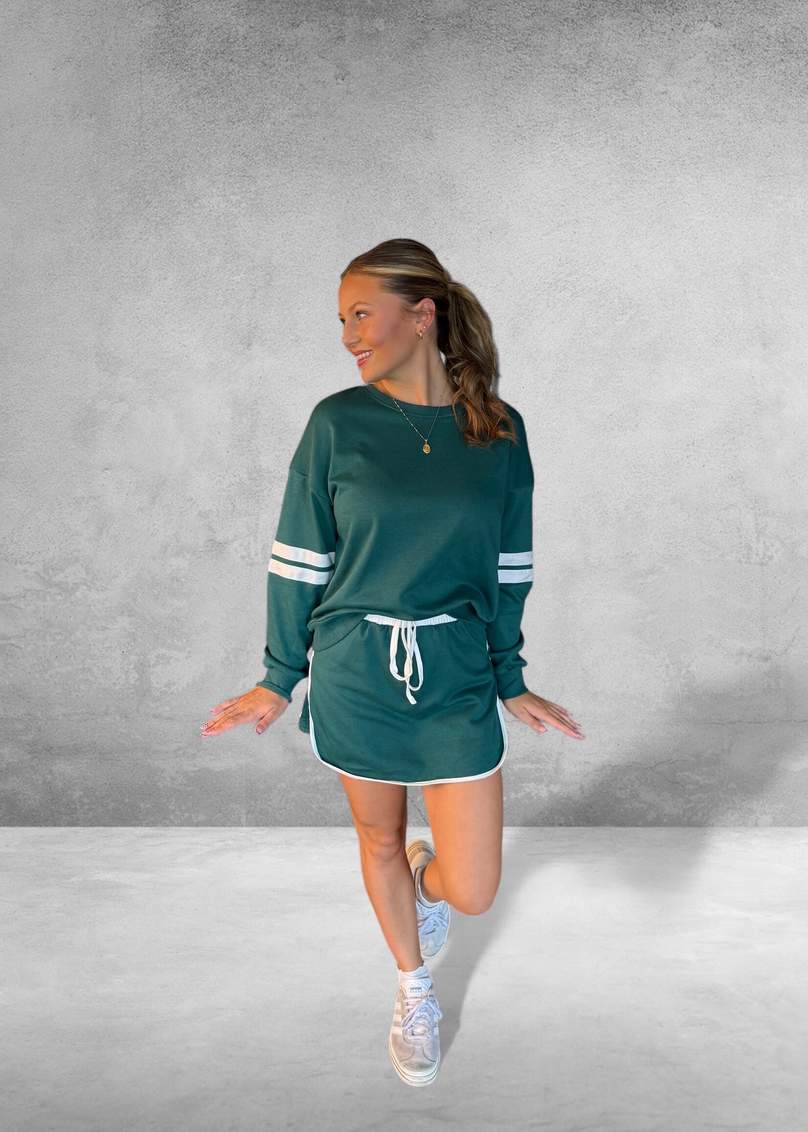 Bloom and Company Green Pullover Mini Skirt Set