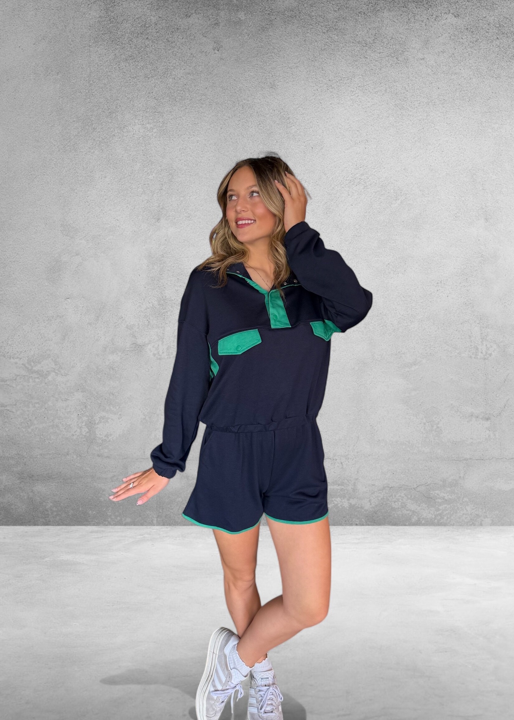 Bloom and Company Colorblock Half Button Pullover and Shorts Set Navy