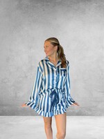 Bloom and Company Blue & White Long Sleeve Striped Satin Pajamas