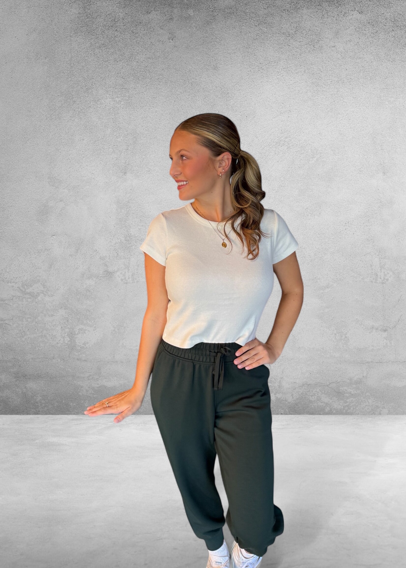 Bloom and Company Knit Cotton Short Sleeve Crop Top White