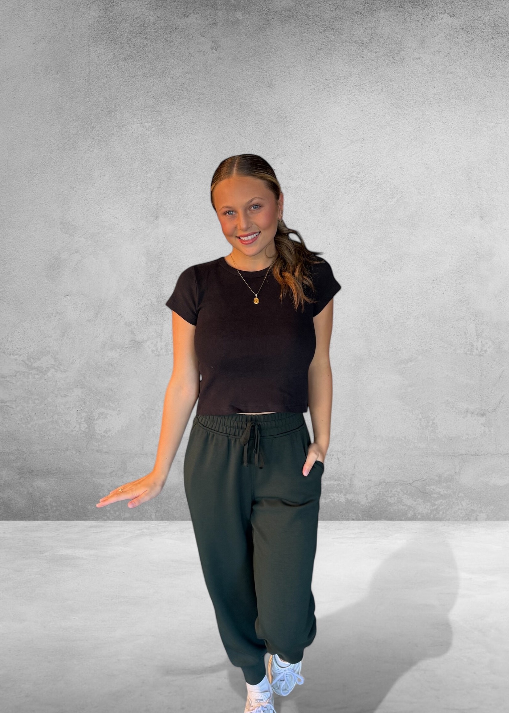 Bloom and Company Knit Cotton Short Sleeve Crop Top Black