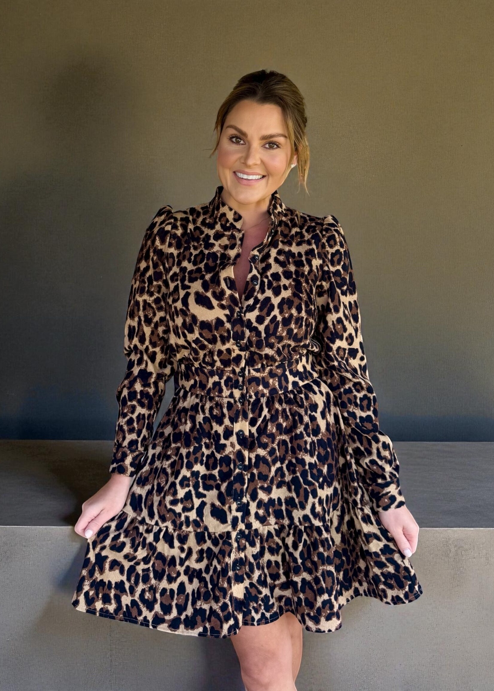 Bloom and Company Leopard Print Fitted Waist Shirt Dress