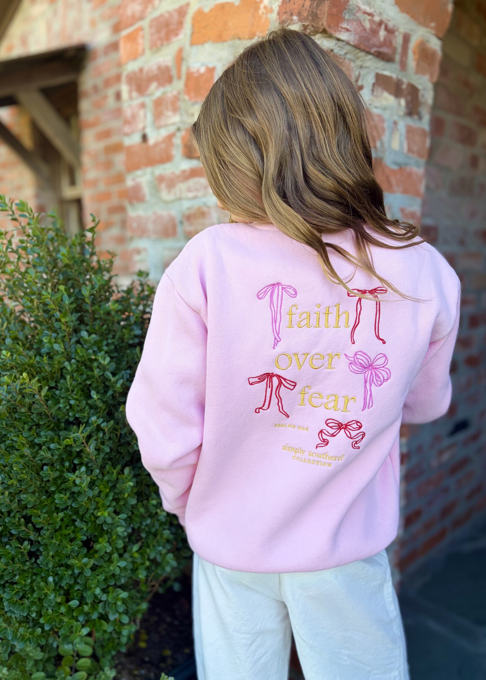 Bloom and Company Youth Pink Faith Over Fear Crewneck