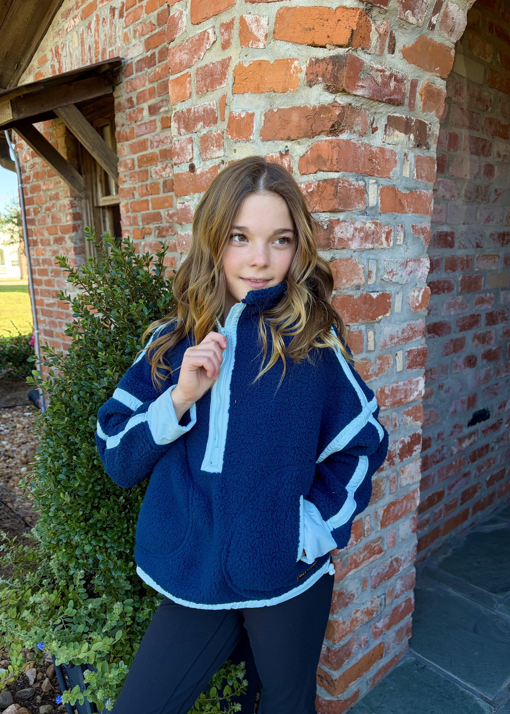 Bloom and Company Youth Fuzzy Navy Cropped Quarter Zip