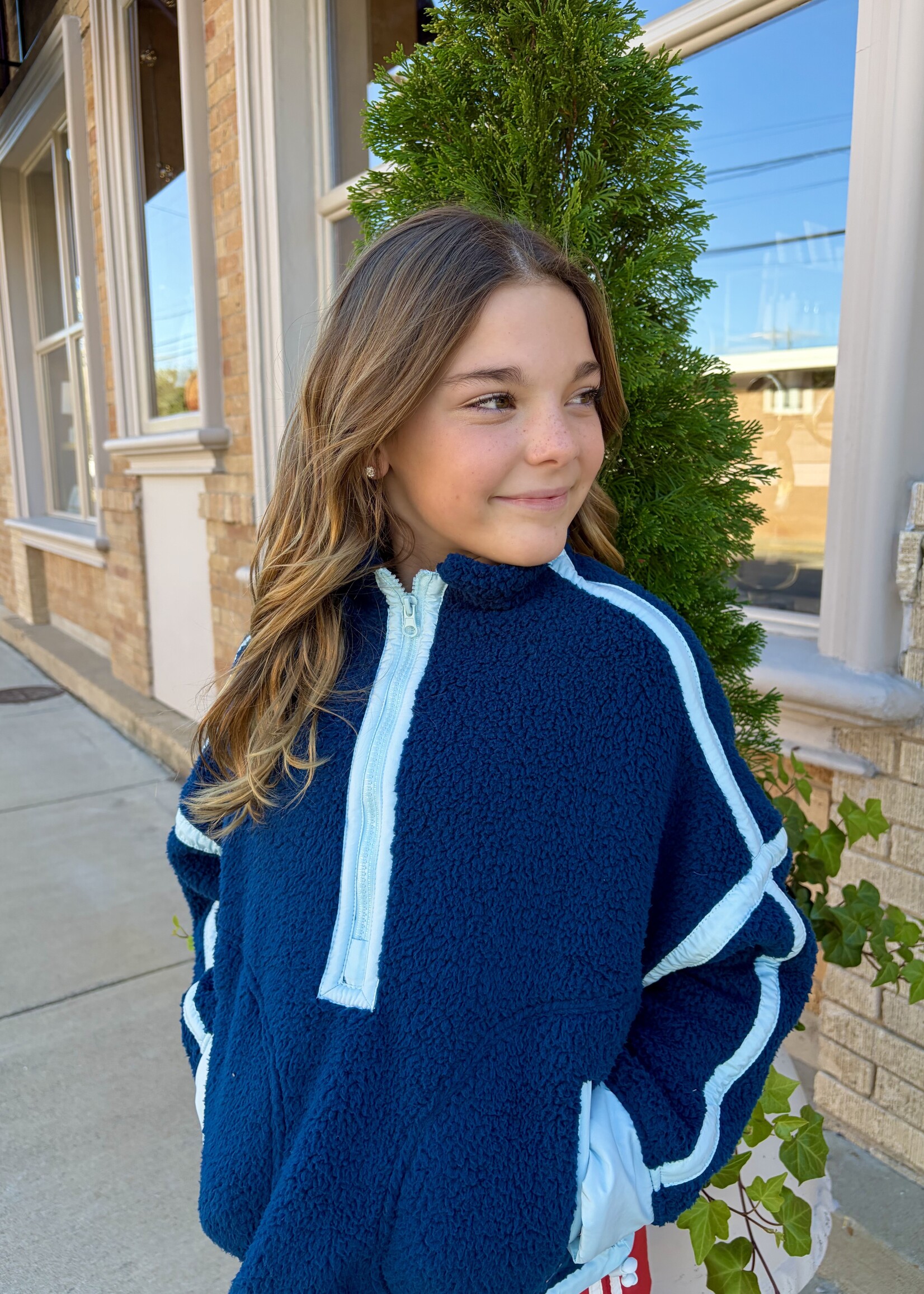 Bloom and Company Youth Fuzzy Navy Cropped Quarter Zip