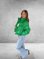 Bloom and Company Crop Faux Leather Puffer Jacket Green