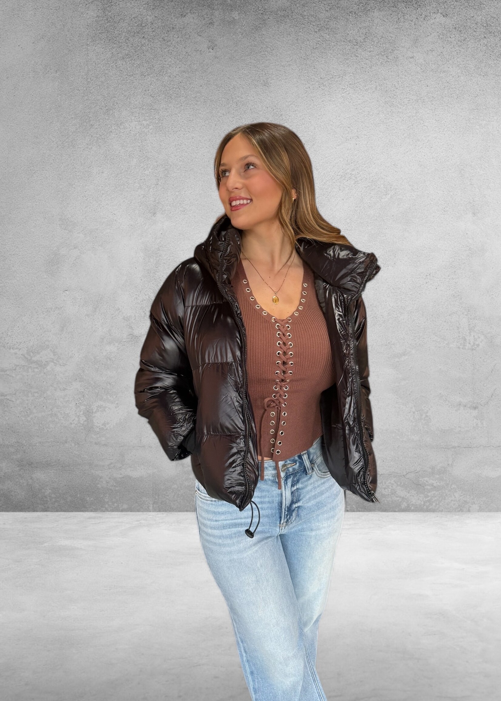 Bloom and Company Thumb Hole Hooded Puffer Jacket Black