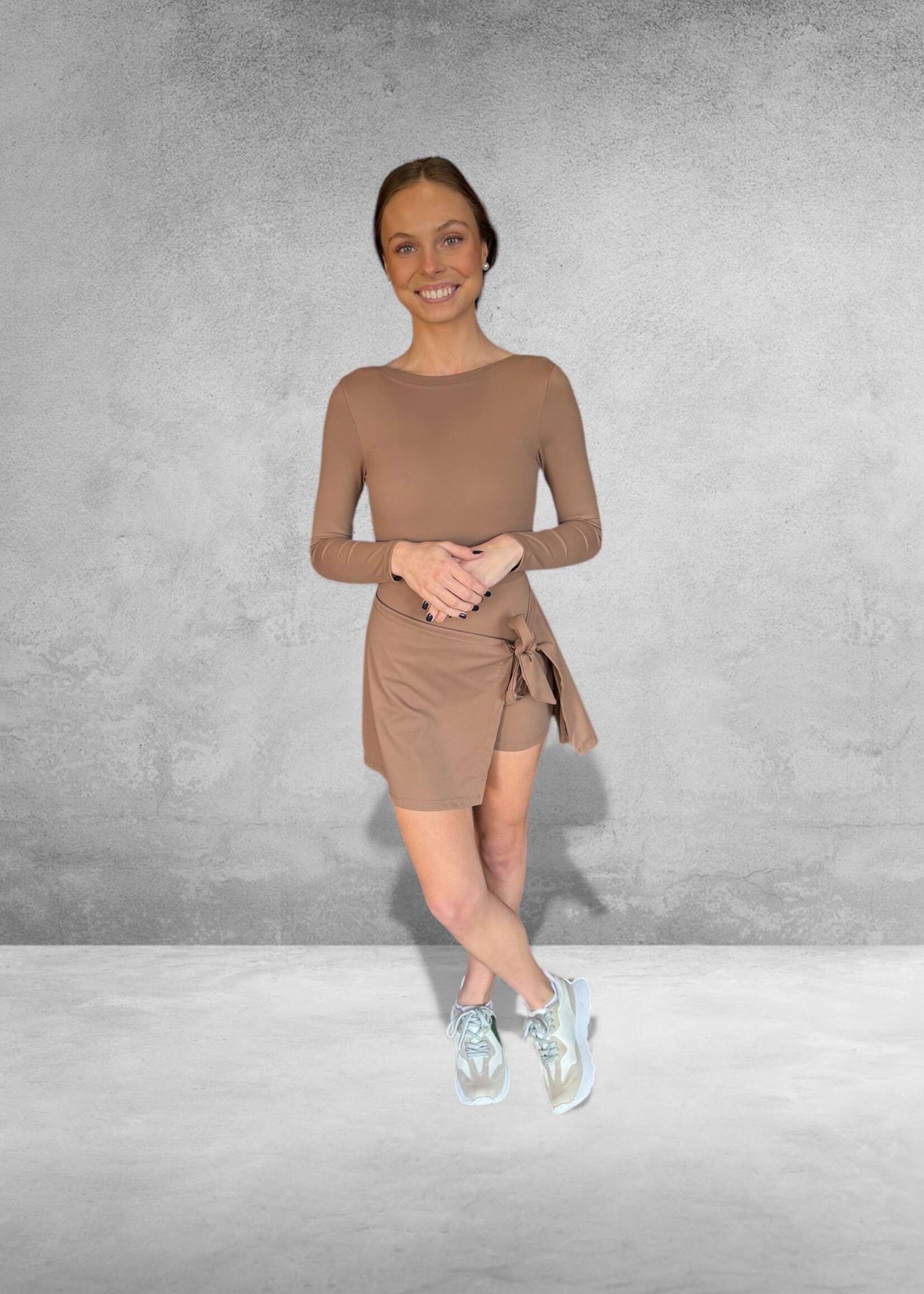 Bloom and Company Brown Long Sleeve Tennis Mini Dress