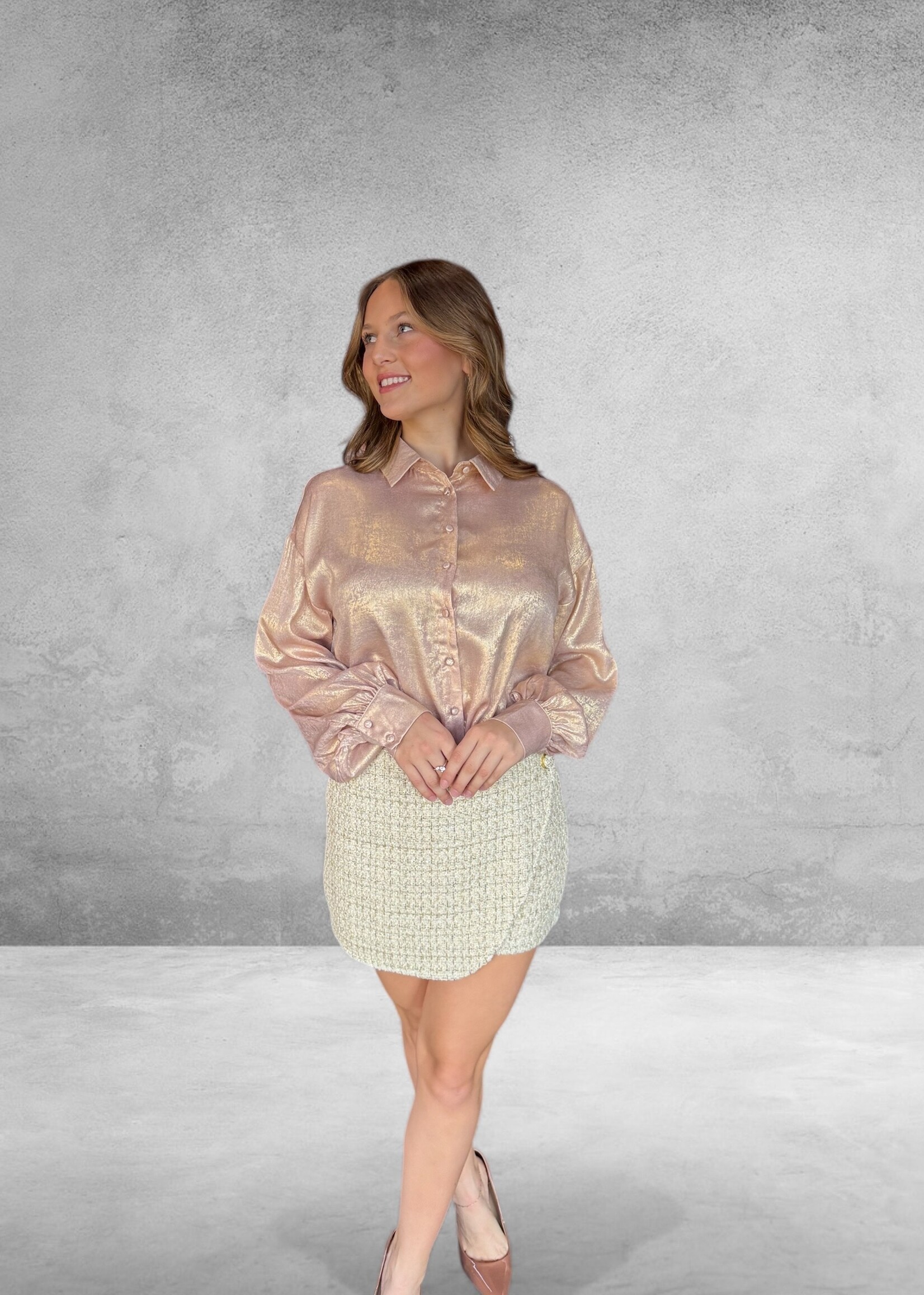 Bloom and Company Gold Rimmed Button Tweed Skort Ivory