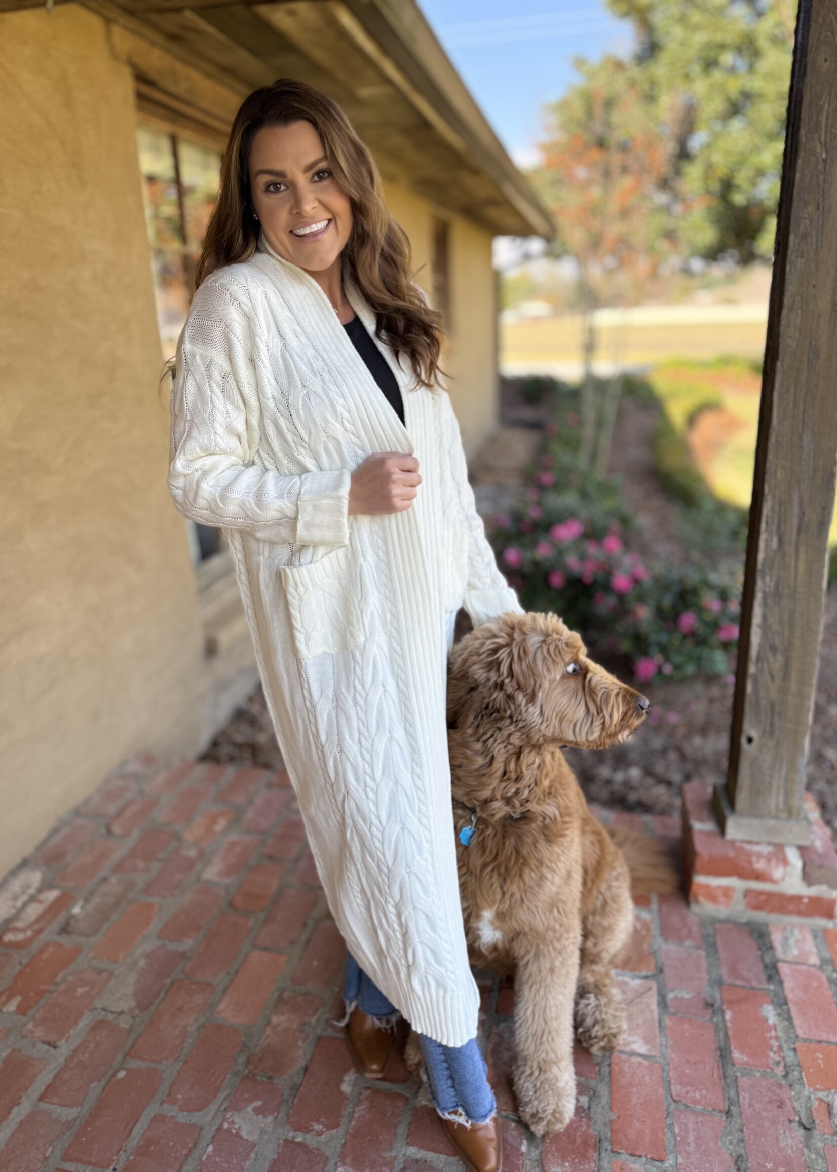 Bloom and Company Chunky Cable Knit Long Cardigan White