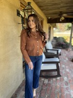 Bloom and Company Tweed Round Gold Button Crop Tan Jacket