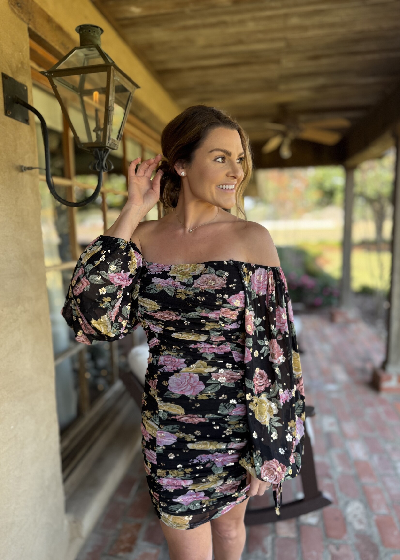 Bloom and Company Floral Fitted Sheer Sleeves Dress