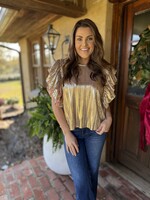 Bloom and Company Flutter Sleeve Pleated Top Gold
